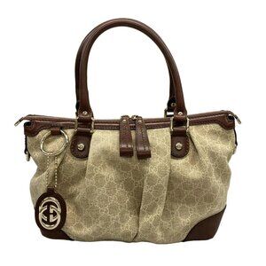 Auth GUCCI GG/Sukey 247902 Beige Cream Dark Brown Canvas Leather Handbag